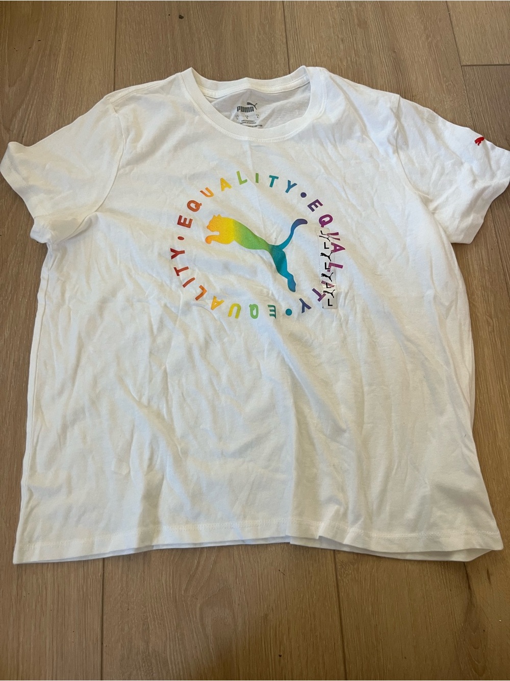 Puma White Rainbow 'Equality' Graphic Tee Size L Large LGBTQ Pride Month